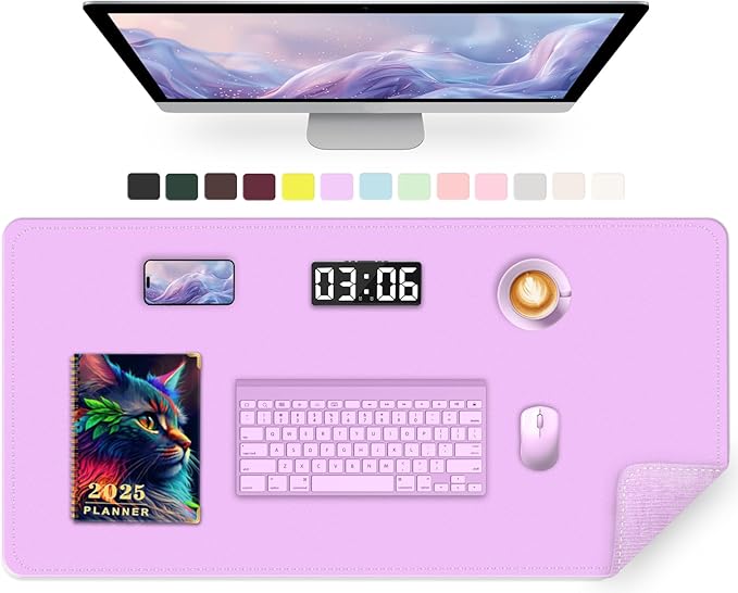 Large Desk Mat 35.4" x 17", PU Leather Desk Pad Protector, Non-Slip Large Mouse Pad for Desk, Waterproof Computer Desk Mat, Office Desk Pad for Keyboard Mouse (Violet)