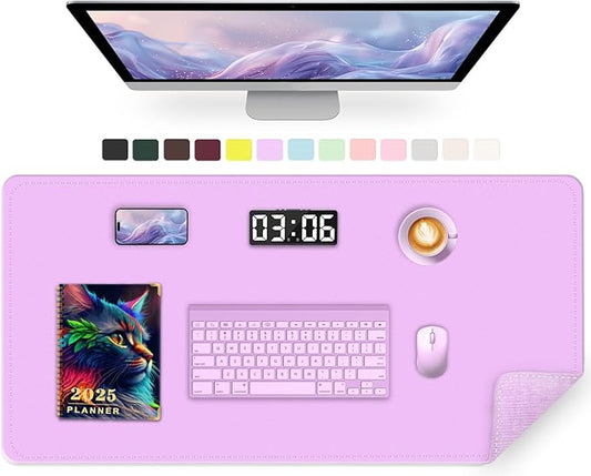 Large Desk Mat 35.4" x 17", PU Leather Desk Pad Protector, Non-Slip Large Mouse Pad for Desk, Waterproof Computer Desk Mat, Office Desk Pad for Keyboard Mouse (Violet)
