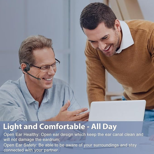 Trucker Bluetooth Headset, Open Ear Headphones with Detachable Noise Cancelling Mic, Wireless V5.3 Computer Headset with Boom Mic for Skype Zoom Face Time