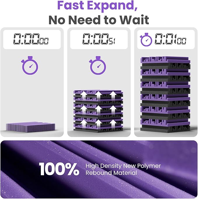 12 Pack Soundproof Wall Panels, 12" x 12" x 2" Acoustic Foam Panels for Walls, Self-Adhesive Soundproofing Panel, High Resilience Sound Absorbing Panels for Home Studios, Offices - Black & Purple