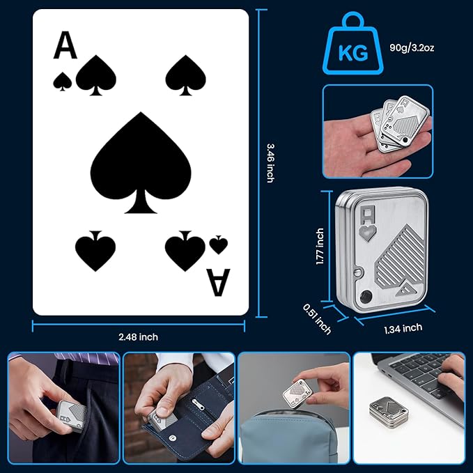 Metal Fidget Slider for Adults, Triple A Poker Magnetic Cool Fidget Toys Fidget Slider, Haptic Coin Fidget Pad Push Card, EDC Desk Office Toy, Stress Relief Gift for Men Boyfriend Father