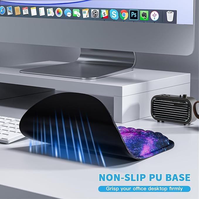 Mouse Pad with Wrist Rest, Ergonomic Mousepads with Wrist Support, Soft Lycra Fabric Memory Foam Office Desk Accessories for Comfort/Pain Relief/PC Gaming/Computer/Laptop (Purple Galaxy)