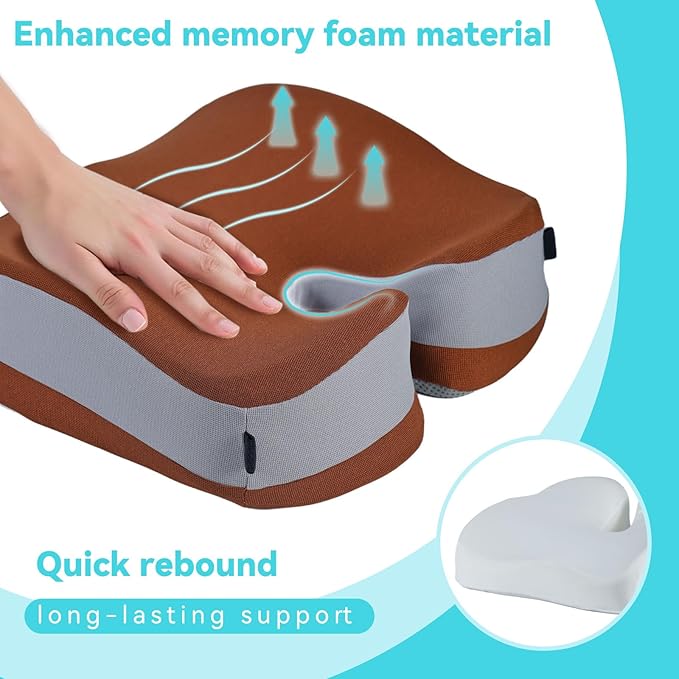 Seat Cushions for Office Chairs Wheelchair Cushion for Long Sitting Back Pain，Memory Foam Seat Car Computer Desk Chair Cushion，Coccyx Cushion for Tailbone Pain Relief Office Chair Butt Pillow Brown