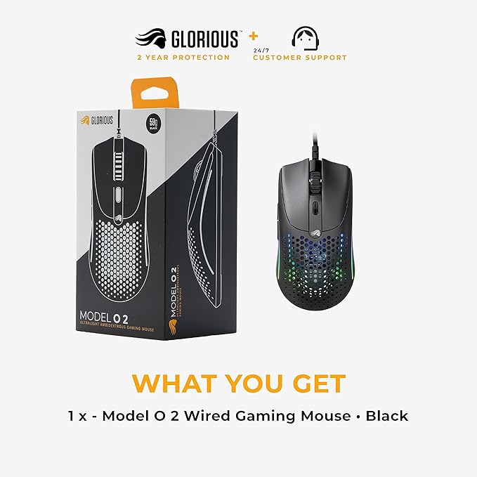 Glorious Gaming Model O 2 Wired Gaming Mouse - 59g Ultralight, FPS, 26,000 DPI, Motion Sync, 80M Click Rated Switches, 6 Programmable Buttons, Ambidextrous, RGB, PTFE Feet - Black