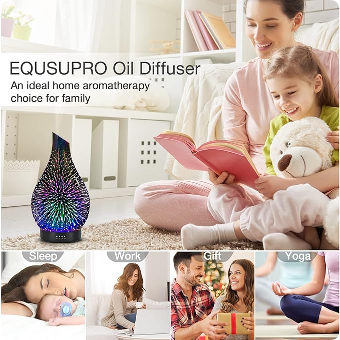 Essential Oil Diffuser Aromatherapy Diffuser- 120 ml Glass Ultrasonic Cool Mist Oil Diffuser, Whisper Quiet with Waterless Auto Shut-Off, 4 Timer Setting,7 Colors Night Light for Home (Silver)
