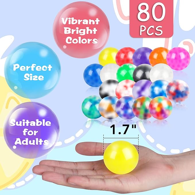 VESPRO 80Pack Stress Balls for Adults, Squishy Toys, Bulk Squishy Squeeze Balls Fidget Toys, Anxiety and Stress Relief Ball for Adults, Party Favors, Birthday Gift and Goodie Bag Stuffers