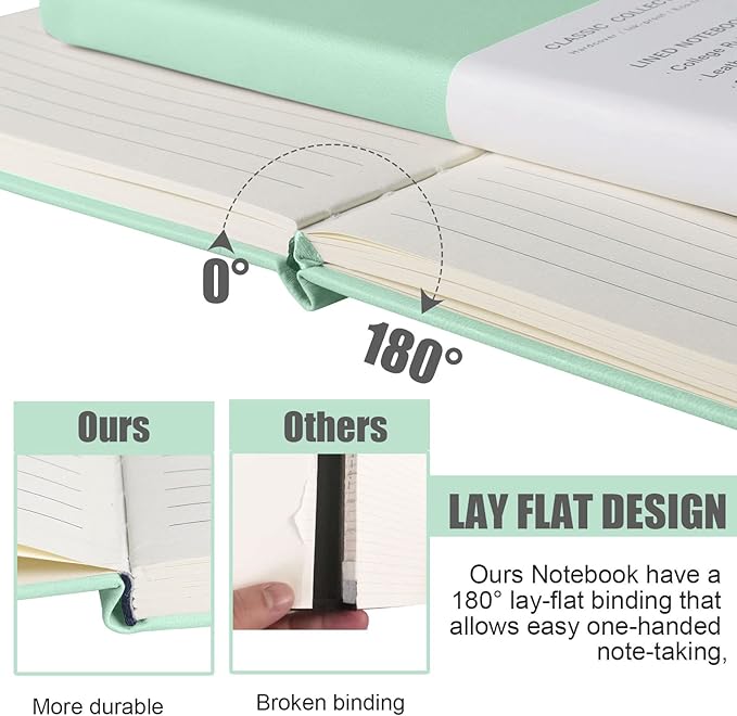 Lined Journal Notebook, 6Pack(Eggshell Green), 160 Pages, Medium 5.7 inches x 8 inches - 100 gsm Thick Paper, Hardcover