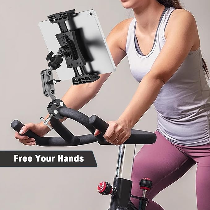Tablet Mount for Spin Bike Treadmill, iPad Holder Stand Exercise Bike Handlebar Mount for Stationary Bicycle, Microphone Stand, Storlls, Tablet Stand for 4.7-12.9" iPad Pro Galaxy Tabs
