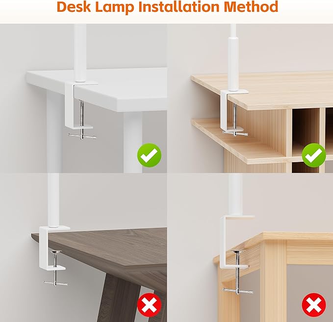 LED Desk Lamp with Clamp, Eye-Caring Adjustable Brightness, 3 Lighting Modes, Touch & Remote Control Clip Light for Home Office, Study, Computer Work, Reading, Puzzle, Task (White)