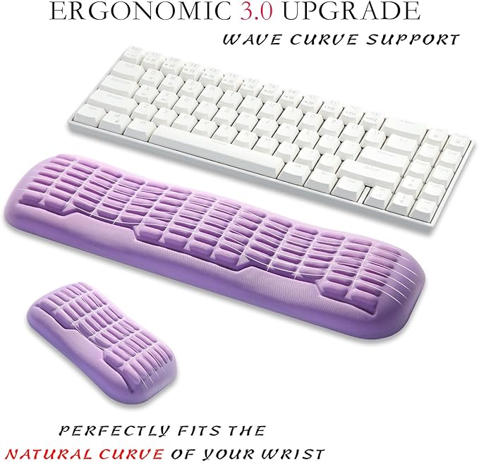 UnivoColors Compact-Sized Keyboard & Mouse Wrist Rest Set-Ergonomic 3.0 Upgrade with Wave Curve Support,Non-Slip Base,Perfect for Work & Gaming(Lavender)