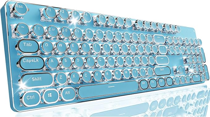 EWEADN TK950 Typewriter Keyboard Wireless Mechanical Keyboard, 104 Keys Aesthetic Typewriter Keyboards with White Backlit, Anti-Ghosting, Blue Switch Bluetooth/2.4GHz/Wired Keyboards-Blue