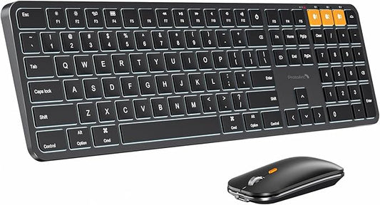 ProtoArc Backlit Bluetooth Keyboard and Mouse for Mac, KM100-A Multi-Device Wireless Keyboard Mouse for Mac, Full Size Rechargeable for MacBook Pro/Air, iPhone, iPad, Black
