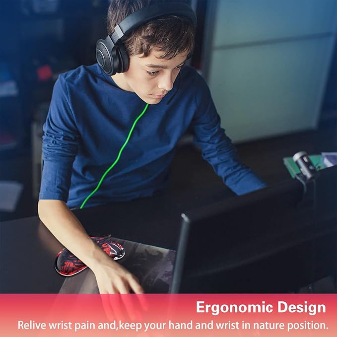 Mouse Wrist Rest, Canjoy 2 Pack Memory Foam Soft Fabric Mouse Wrist Rest Pad Support Cushion with Anti-Skid Rubber Base,Ergonomic Pain Relief Mouse Hand Rest (Black Red)