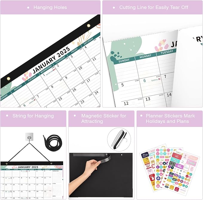 Ospelelf 2025-2026 Calendar Magnetic Desk Wall Desktop Monthly Planner from January 2025 to June 2026 Large To Do Pad with Plastic Cover for Office 17" X 12" Floral