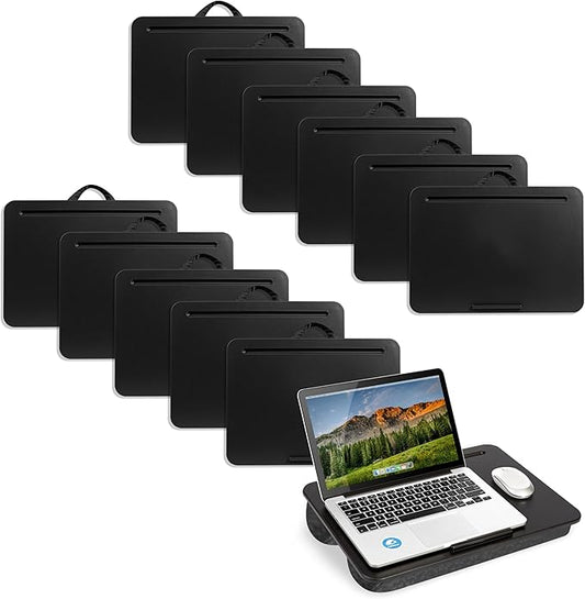 LAPGEAR Original Lap Desk – Large (17.9” x 13”) | Fits Up to 17.3” Laptops | Cushioned with Device Ledge, Pencil Tray & Handle | Portable & Lightweight | 12-Pack | Black – Style No. 45008