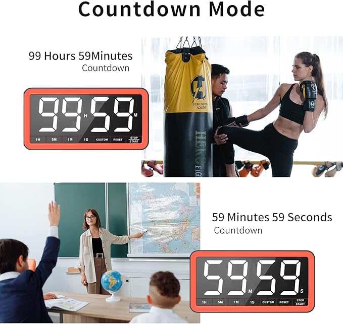 VOCOO Digital Kitchen Timer with 7.8” Extra Large Display, Magnetic LED, with 3 Brightness, 4 Alarms and 3 Volume Levels, Battery Powered Countdown Count Up Timer for Cooking, Classroom, Home Gym