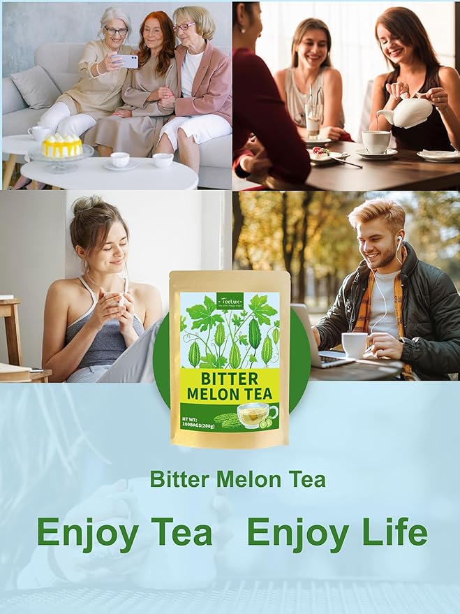 TeeLux Bitter Melon Tea Bags, Pure & Natural Momordica Charantia, Mild & Smooth Taste, Caffeine Free, 100 Count