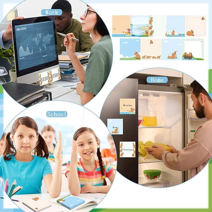 Capybara Sticky Notes Gifts - 9Pack Cute Sticky Notes 3x3 Funny Gifts for Capybara Lovers Cartoon Notepads Animals Post Pads for Women Men Office School Supplies 450 Sheets