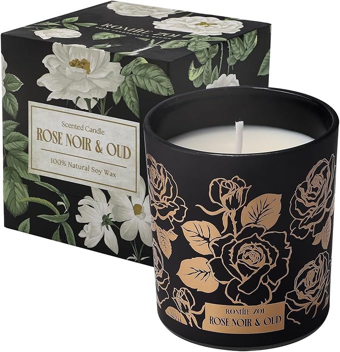 Scented Candle - Rose Noir & Oud- 6oz Aromatherapy Soy Wax Jar Candle for Home, Gifts for Women - 170g