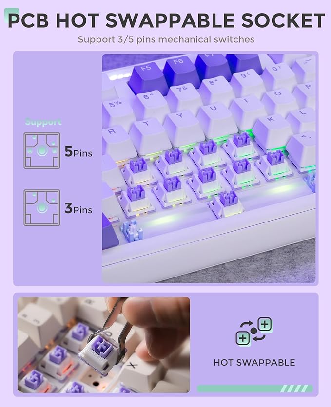 DAREU EK98pro Wireless Mechanical Keyboard, Gasket Hot Swappable Custom Structure, Creamy Pre-lubed Linear Switches, PBT Keycaps, BT5.0/2.4GHz/USB-C, RGB Backlit Gaming Keyboard for Win/Mac