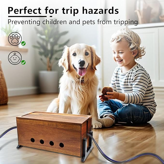 Large Cable Management Box, Wood Cord Hider Box & Organizer for Power Strip Hider Cable Storage for Office, TV Wires, Desk Cord Organizer, 14.1" x 6" x 6.3", Vintage Walnut