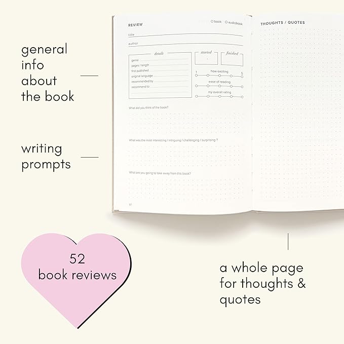 Kunitsa Co. Reading Journal - 52 reviews. Review and Track Your Reading. Book Journal for Book Lovers & Readers. Blue