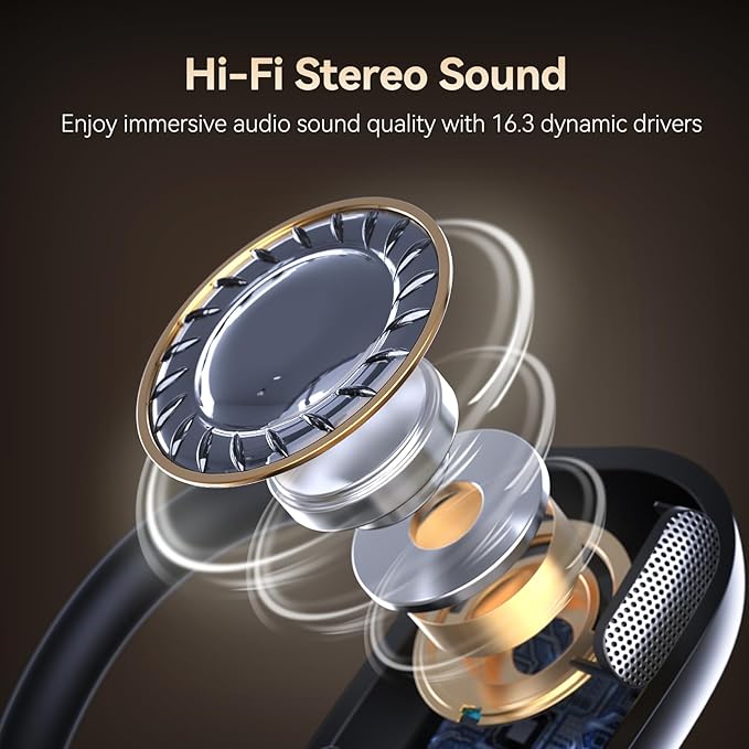 CXK Open Ear Headphones with Mic, Bluetooth Headset with AI Noise Cancellation Microphone Wireless Headset with Mic Bluetooth 5.3 Air Conduction Headphones for Work Call Meeting Driving