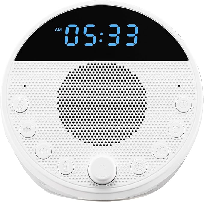 VEVOR Sound Machine, 18 Soothing Sleep Sounds and 7-Color Night Light, 5-in-1 White Noise Sound Machine with Dual Alarms, Auto-Off Timer and Memory Function, for Baby, Adults, Home, Office & Travel