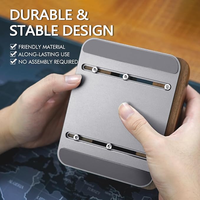 GEVO Dual Laptop Holder Vertical Laptop Stand, Natural Wood, Adjustable Dock, Wooden Laptop Stand, Vertical Laptop Holder for Desk, Widen Dock Fits All MacBook/Surface Pro 2 Devices (Black Walnut)