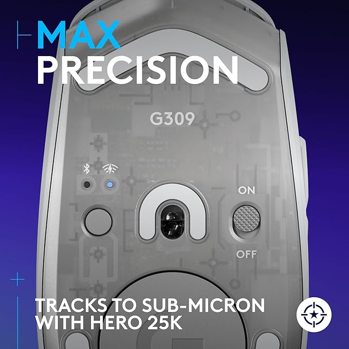 Logitech G309 Lightspeed Wireless Gaming Mouse, Lightweight, LIGHTFORCE Switches, Hero 25K Sensor, 300+ hr Battery, 6 Programmable Buttons, PC & Mac - White