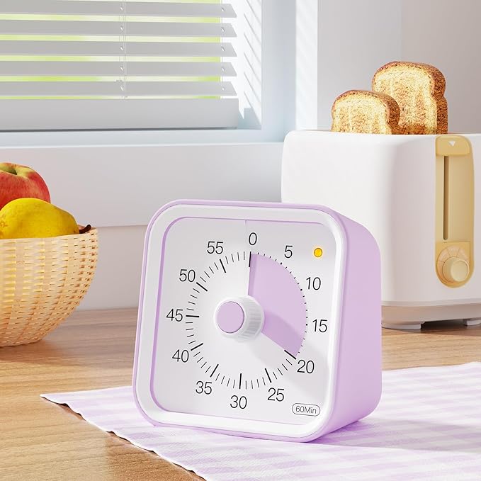 Visual Timer for Kids with Pause Function, 60 Minute Countdown Timer for Kids Desk Study, Teaching, Kitchen Cooking, Office Meetings, Time Management for ADHD (Purple)