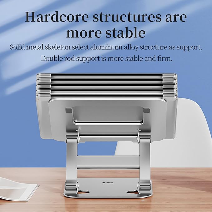 Height Adjustable Laptop Stand for Desk, Foldable & Portable Computer Stand for Laptop, Home Office Supplies Accessories for up to 16.5" Dell HP MacBook Pro, Ergonomic Tablet Holder (Silver)