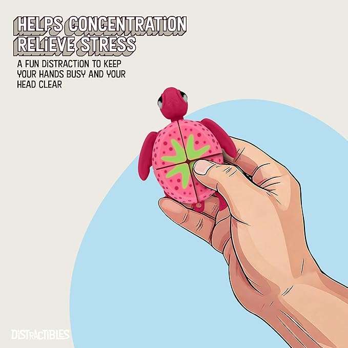 Distractible Turtle Fidget Toy, Articulating Design with Shell Clickers, Pocket-Sized & Durable, Stress Relief, ADHD, Autism & Stim (RED-Strawberry)