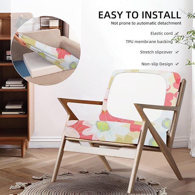 8Pcs Outdoor Cushions Covers Waterproof, Patio Cushion Covers, Stretch Cushion Covers Replacement,Cushion Slipcovers, Furniture Cushion Covers (Sakura, 8PCS-Print)