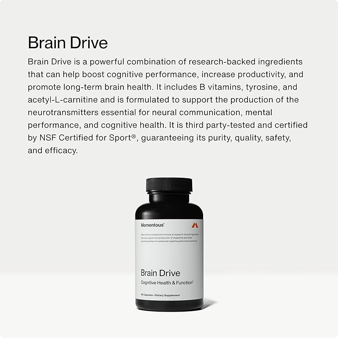 Momentous Brain Drive Nootropic Supplement - Brain Supplement for Memory & Focus Support - NSF Certified for Sport - GMO- & Gluten-Free - 30 Servings