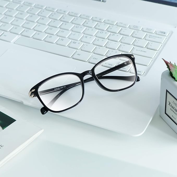 VisionGlobal Blue Light Blocking Glasses for Women/Men, Anti Eyestrain, Computer Reading, TV Glasses, Stylish Square Frame, Anti Glare(Black,+2.25 Magnification)