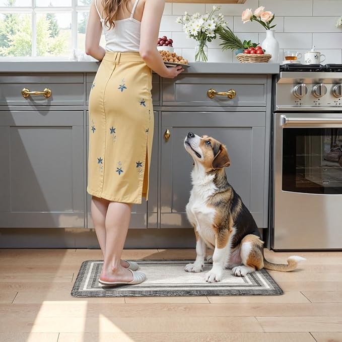 KIMODE Anti Fatigue Kitchen Mat, 17.3"x29" Cushioned Kitchen Rug, Non Slip Waterproof Kitchen Floor Mat, Farmhouse Comfort Standing Mat for Laundry, Office, Sink, Desk Grey