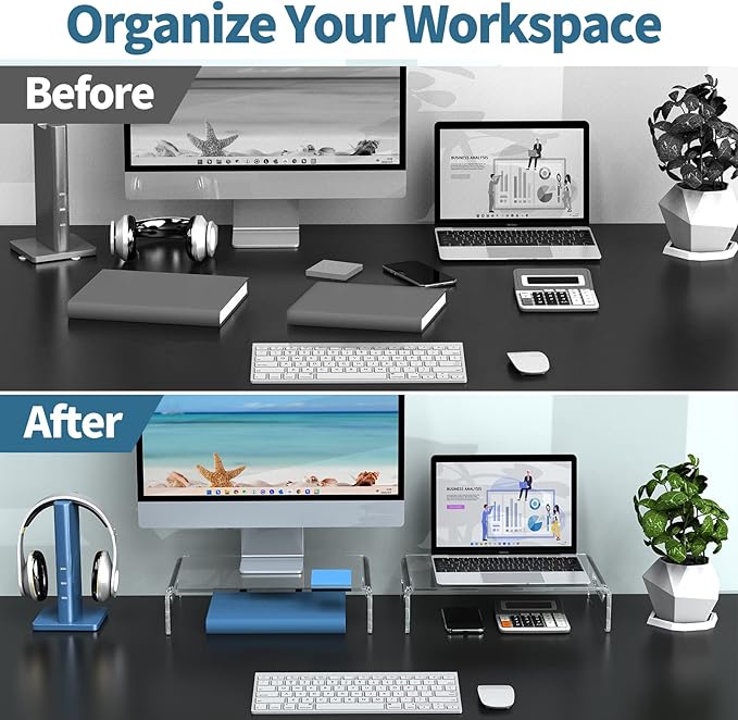 Zimilar 2 Pack Monitor Stand Riser, Acrylic Monitor Stand for Computer, Laptop, Printer, Notebook, Premium Clear Laptop Stand Acrylic Monitor Riser for Home Office, Monitor Stands for 2 Monitors