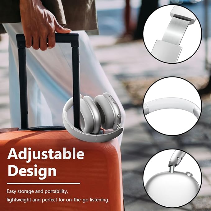 Y01 Wireless Over Ear Headphones, Noise Canceling Bluetooth 5.3 Headphones with Microphones,Hi-Res Audio,48H Playtime,Foldable,Breathable Soft Earpads for iOS/Android/Samsung/PC-Silver