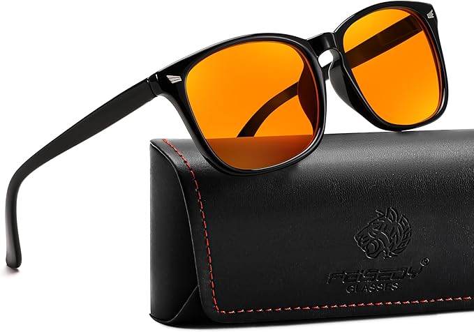 FEISEDY Orange Blue Light Blocking Glasses for Woman Men Amber Lenses Computer Gaming Glasses for Better Sleep