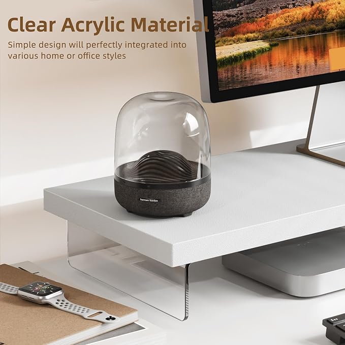 Monitor Stand Riser, Wood & Acrylic Computer Monitor Stand Desk Desktop Organizer Table for Home, Office Workspace, Laptop Riser, Printer, PC & TV Screen Riser