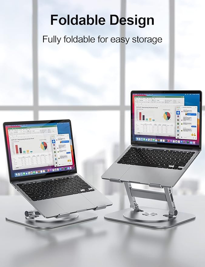 Laptop Stand for Desk, 360 Rotating Base Aluminum Computer Stand Ergonomic Laptop Riser Notebook Holder Fits up to 17-Inch Laptop, Silver