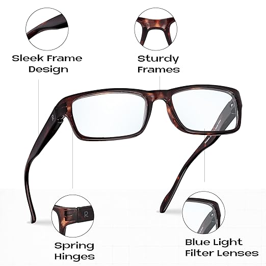 Readerest Blue Light Reading Glasses - Lightweight Computer Glasses - Eye Strain, UV Glare Protection (Bourbon+Tortoise)