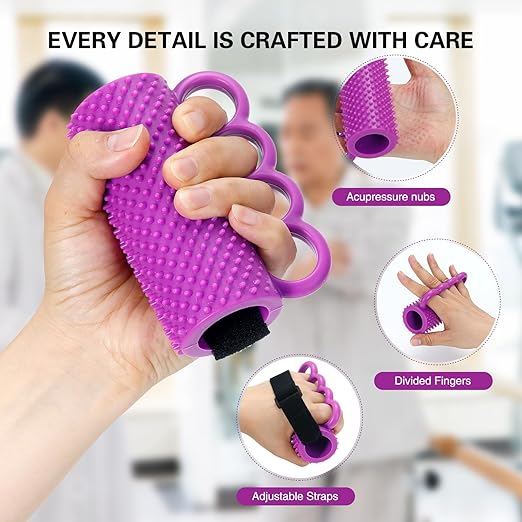 Hand Therapy Grip Ball for Hand Contracture & Stroke Arthritis Recovery - Exercise Strengthener for Weak Hands, Carpal Tunnel, Rehabilitation, Post-Surgery, Soft Squeeze Stress Relief Ball for Seniors