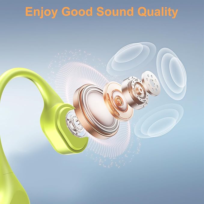 Bone Conduction Bluetooth Headphones-SurfAudio, IP68 Waterproof Swimming Headphones with 32GB MP3 Player, Lightweight Open Ear Design for Swimming/Surfing/Marathon/Cycling(Neon)