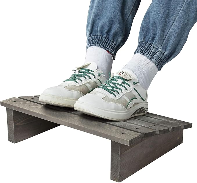 MyGift 15-Inch Vintage Gray Wood Ergonomic Home or Office Under-Desk Footrest Tilted Foot Stool