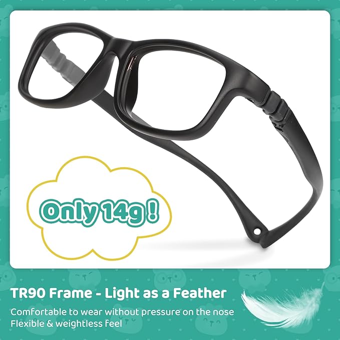 BiBiBear Toddler/Kids/Teens Glasses - Unbreakable TR90 Frame, 180° Flexible, Lightweight & Safe Glasses for Kids Age 2-15