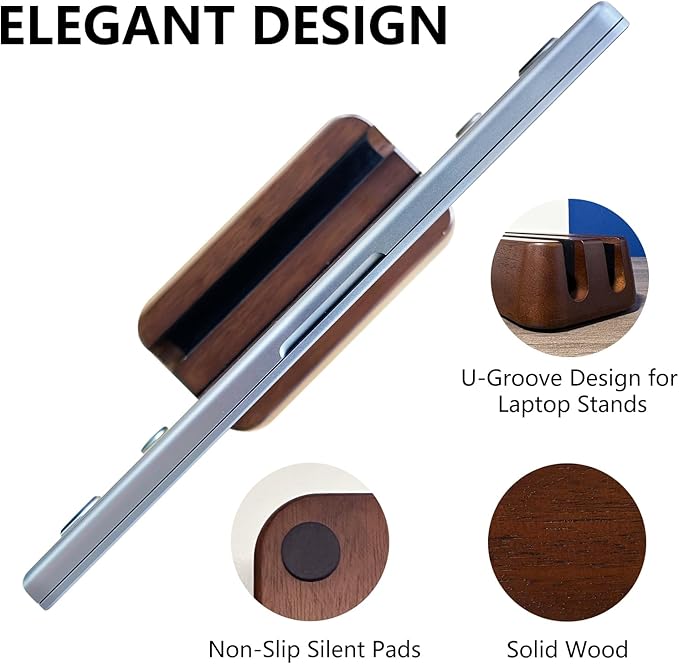 Vertical Laptop Stand, Dual Slot Wood Laptop Holder for Desk, 0.7" Width Fits All MacBook/Surface pro