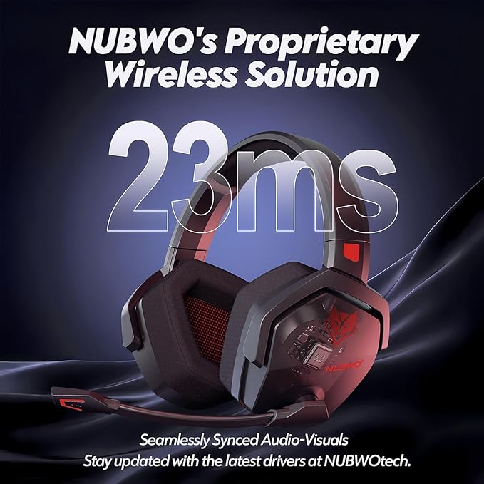 NUBWO Wireless Gaming Headset with Mic for Ps5 Ps4 PC, Zero Interference, 100-Hour Battery All-Day Play, 23ms Sync for Fortnite & Call of Duty/FPS Gamers, Triple Mode All Devices Compatible - Red