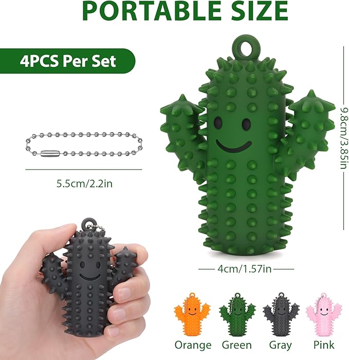 4 PCS Spiky Ouchies Fidget Toys for Adults Silicone Sensory Pain Stim Fidget Cactus for Anxiety Autism Work Stress Relief (Green&Pink&Gray&Orange, 4PCS)